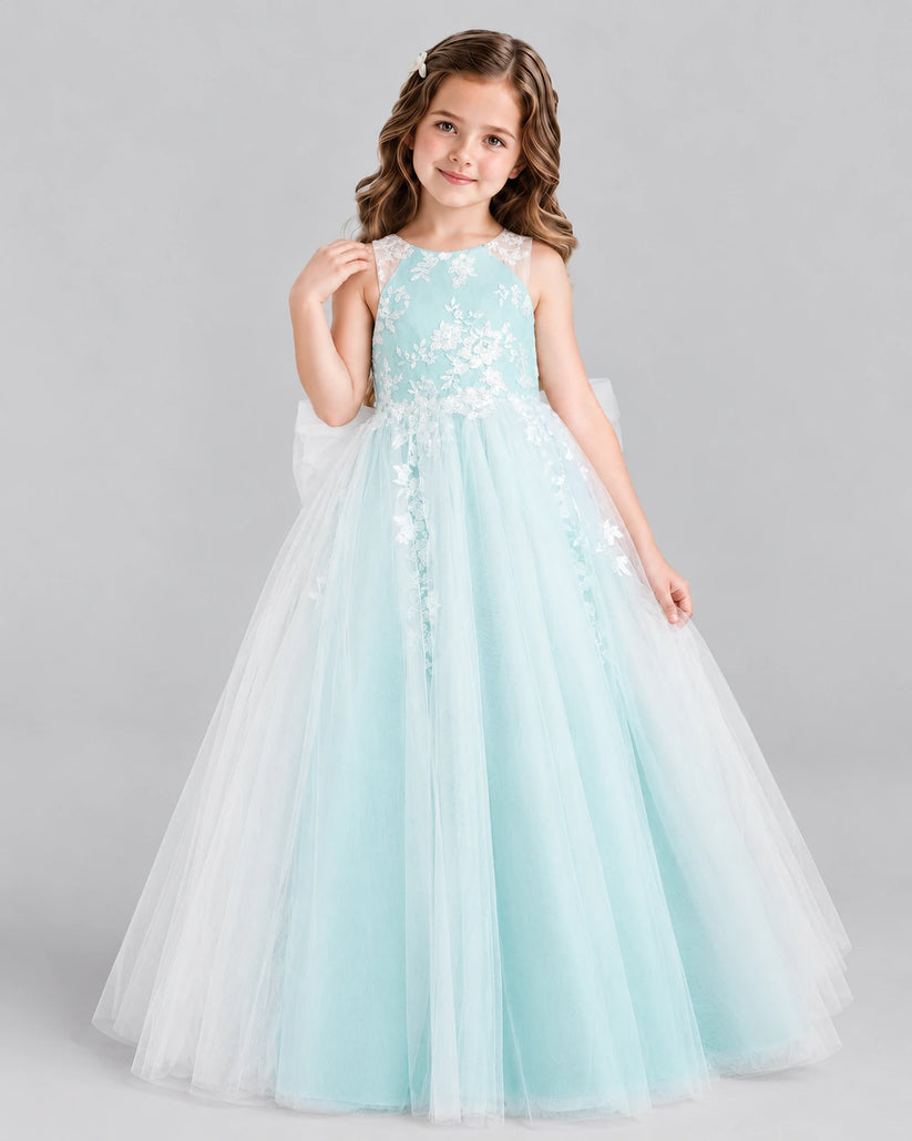 Turquoise Ball Gown Flower Girl Dress Front