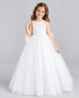 White Ball Gown Flower Girl Dress Front
