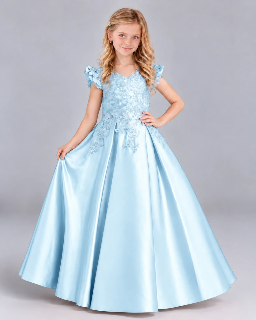 Baby Blue Ball Gown Girls Formal Dress Front