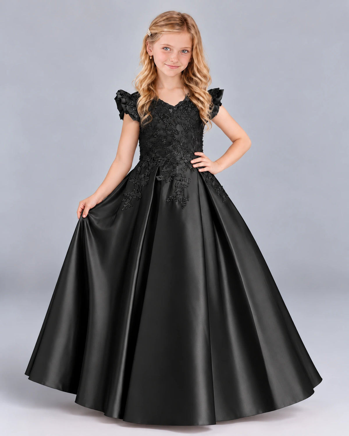 Black Ball Gown Girls Formal Dress Front