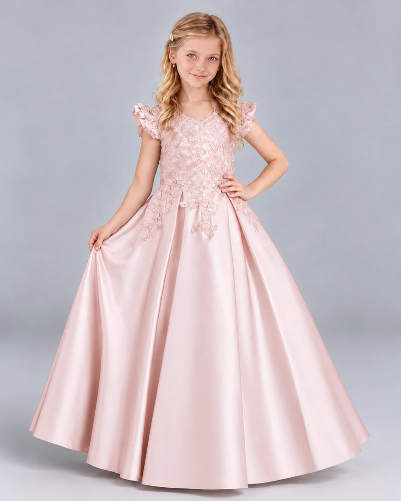 Blush Pink Ball Gown Girls Formal Dress Front