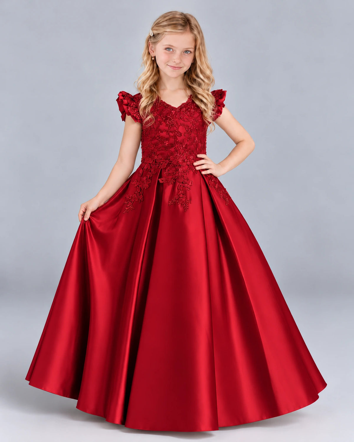 Burgundy Ball Gown Girls Formal Dress Front