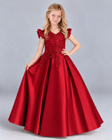 Burgundy Ball Gown Girls Formal Dress Front