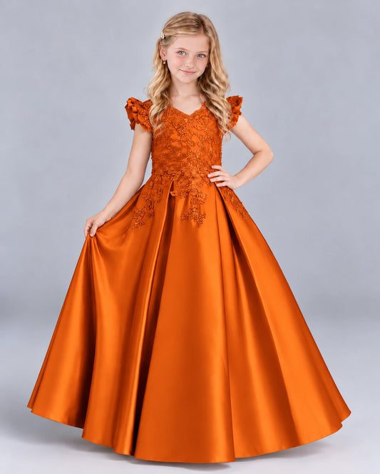 Burnt Orange Ball Gown Girls Formal Dress Front