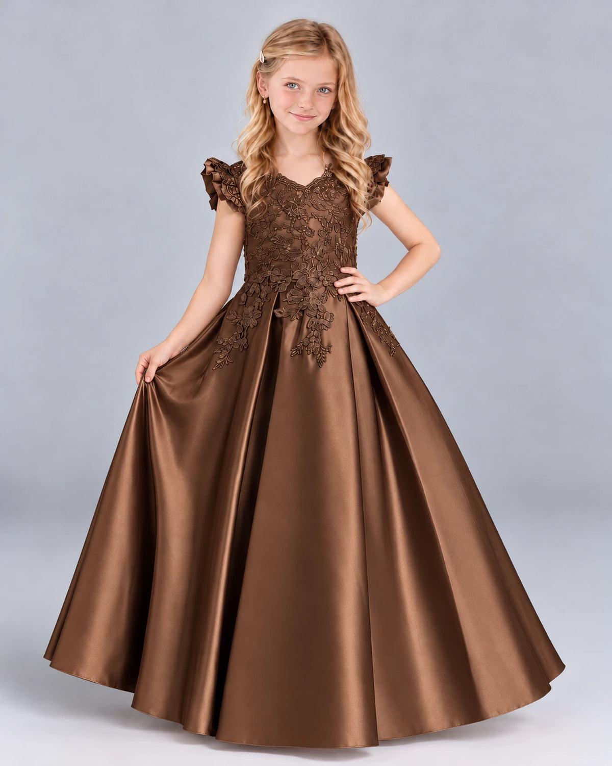 Chocolate Ball Gown Girls Formal Dress Front