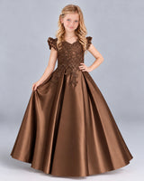 Chocolate Ball Gown Girls Formal Dress Front