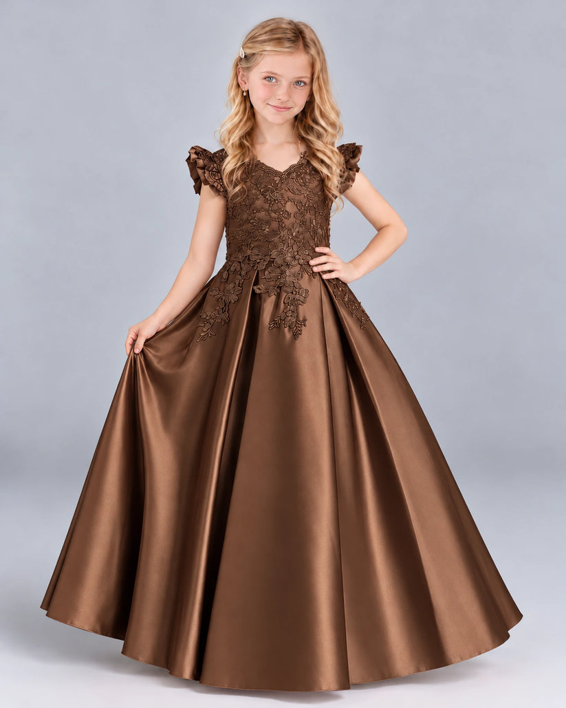 Chocolate Ball Gown Girls Formal Dress Front