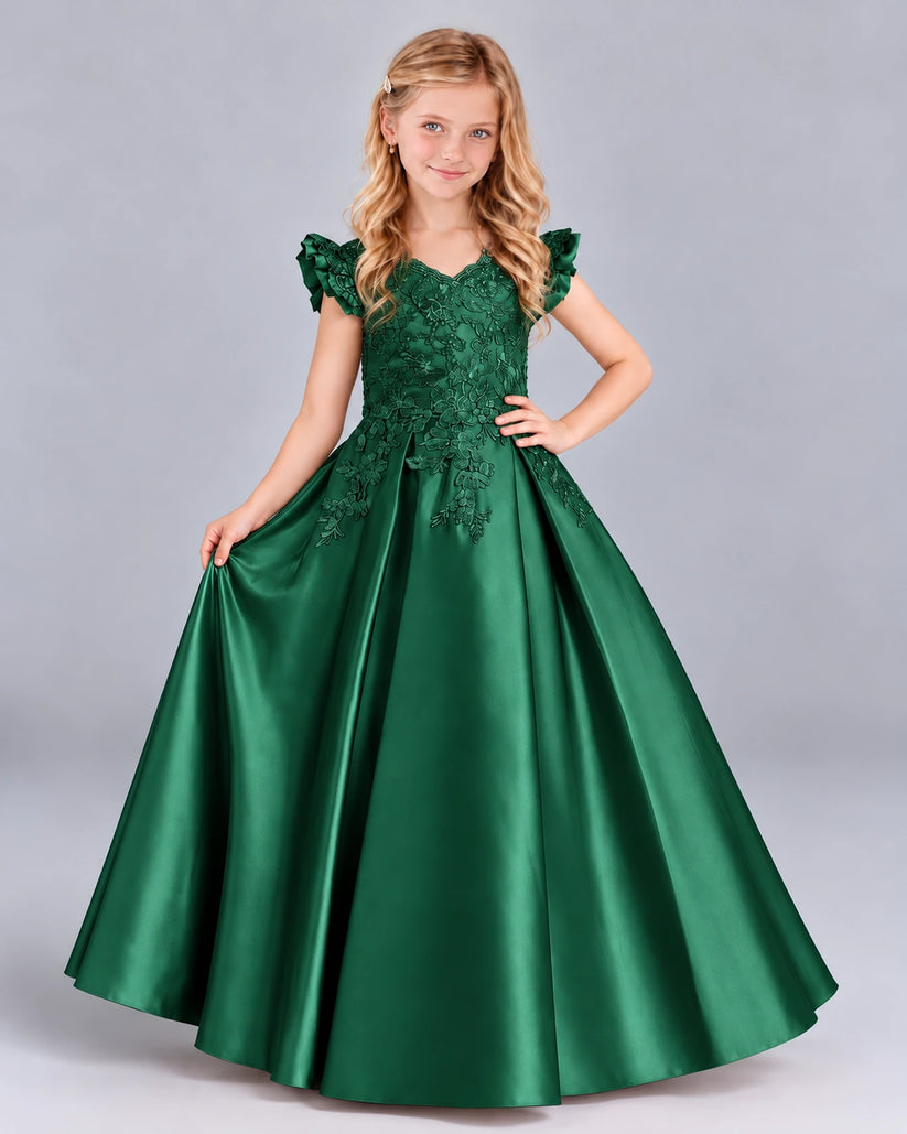 Dark Green Ball Gown Girls Formal Dress Front