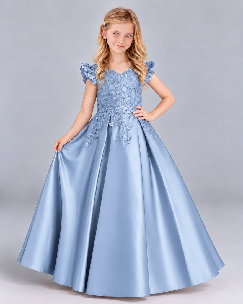 Dusty Blue Ball Gown Girls Formal Dress Front