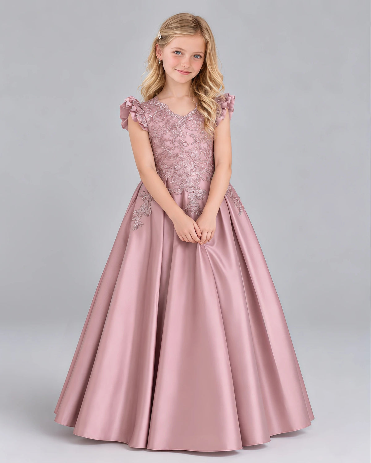 Dusty Rose Ball Gown Girls Formal Dress Pose [Shared]