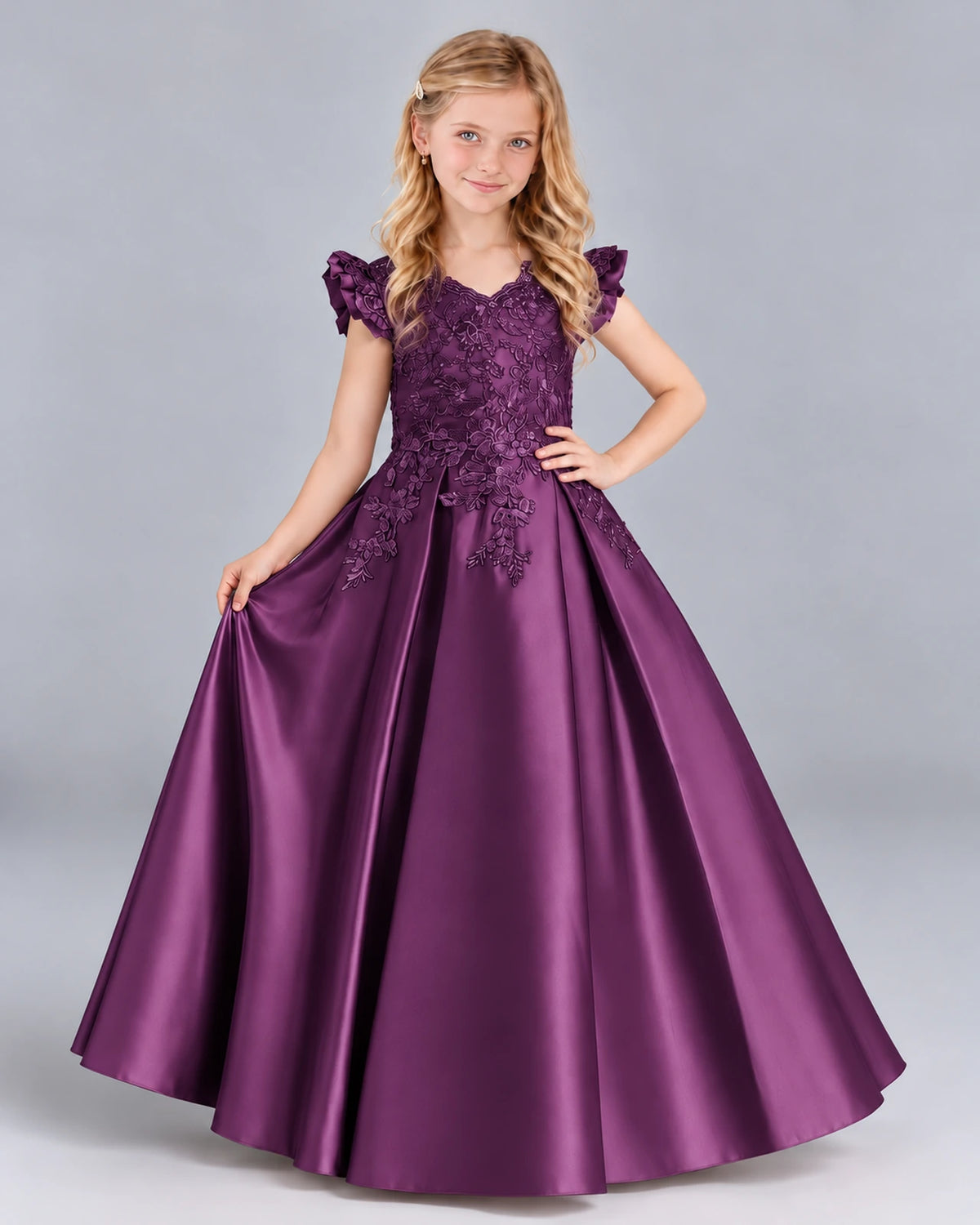 Grape Ball Gown Girls Formal Dress Front