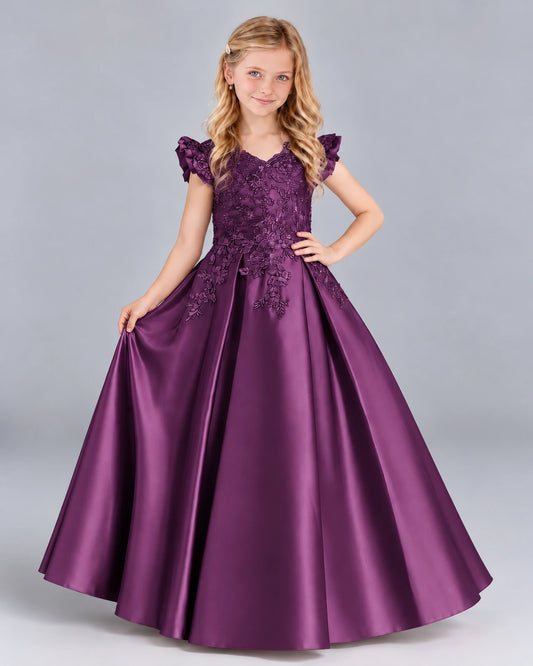 Grape Ball Gown Girls Formal Dress Front