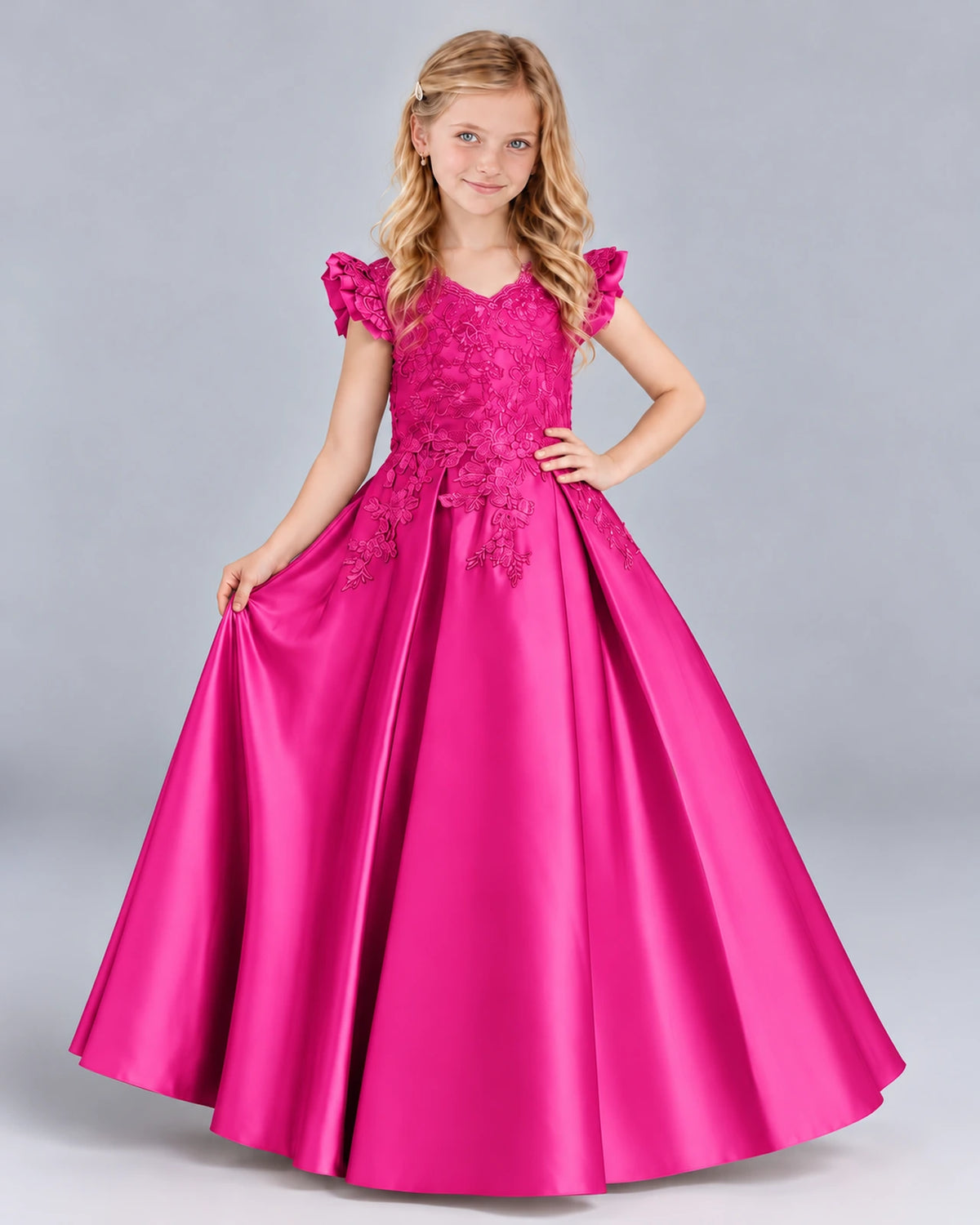 Hot Pink Ball Gown Girls Formal Dress Front
