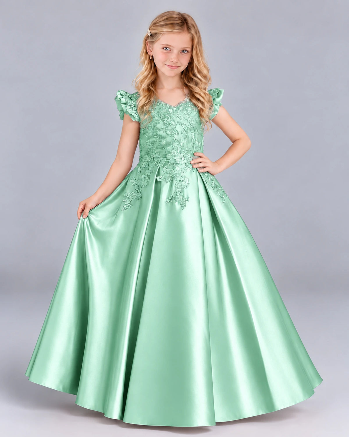 Mint Green Ball Gown Girls Formal Dress Front