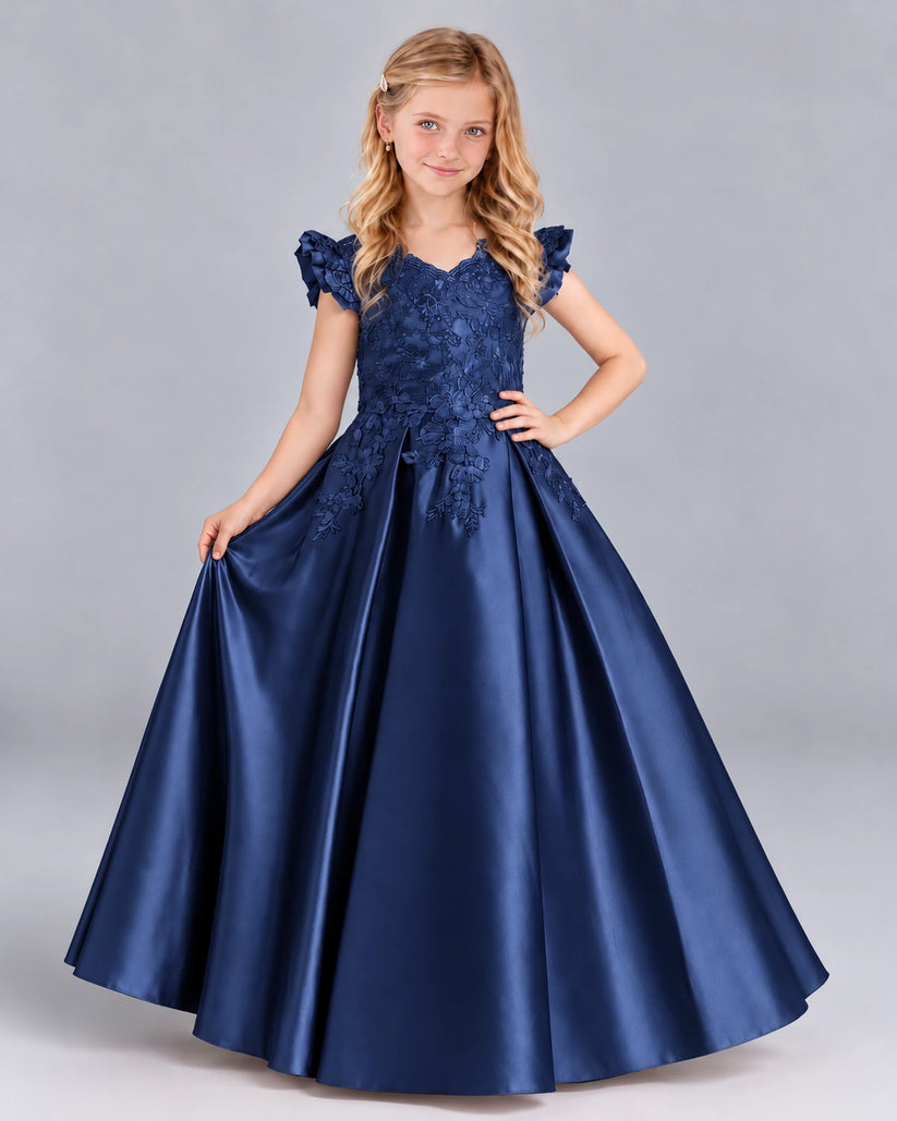 Navy Blue Ball Gown Girls Formal Dress Front