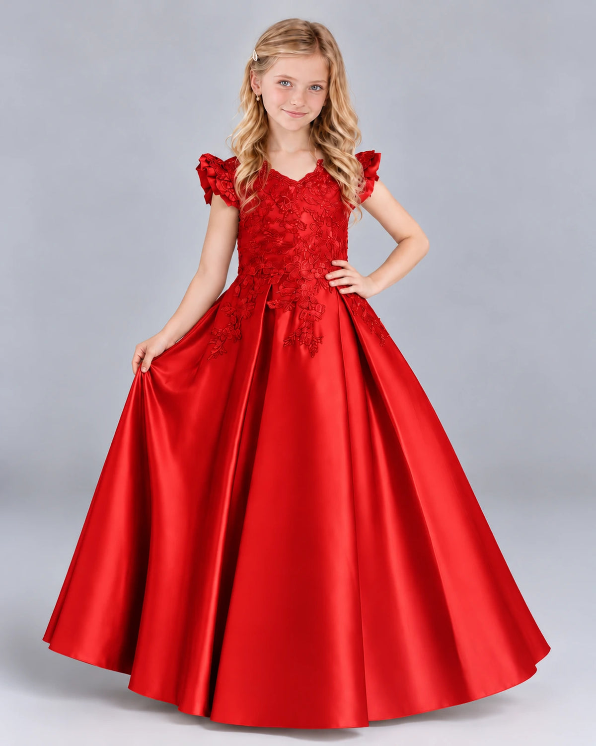 Red Ball Gown Girls Formal Dress Front
