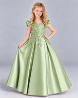 Sage Green Ball Gown Girls Formal Dress Front