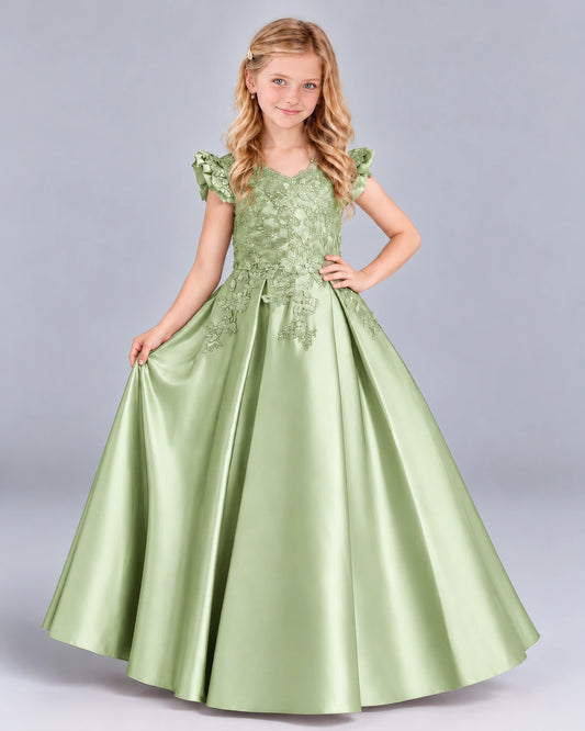 Sage Green Ball Gown Girls Formal Dress Front