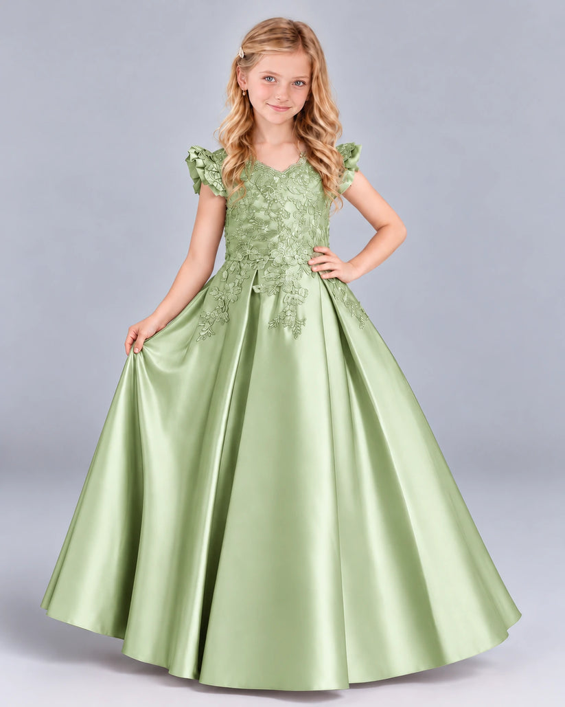 Sage Green Ball Gown Girls Formal Dress Front