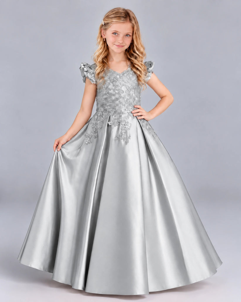 Silver Ball Gown Girls Formal Dress Front