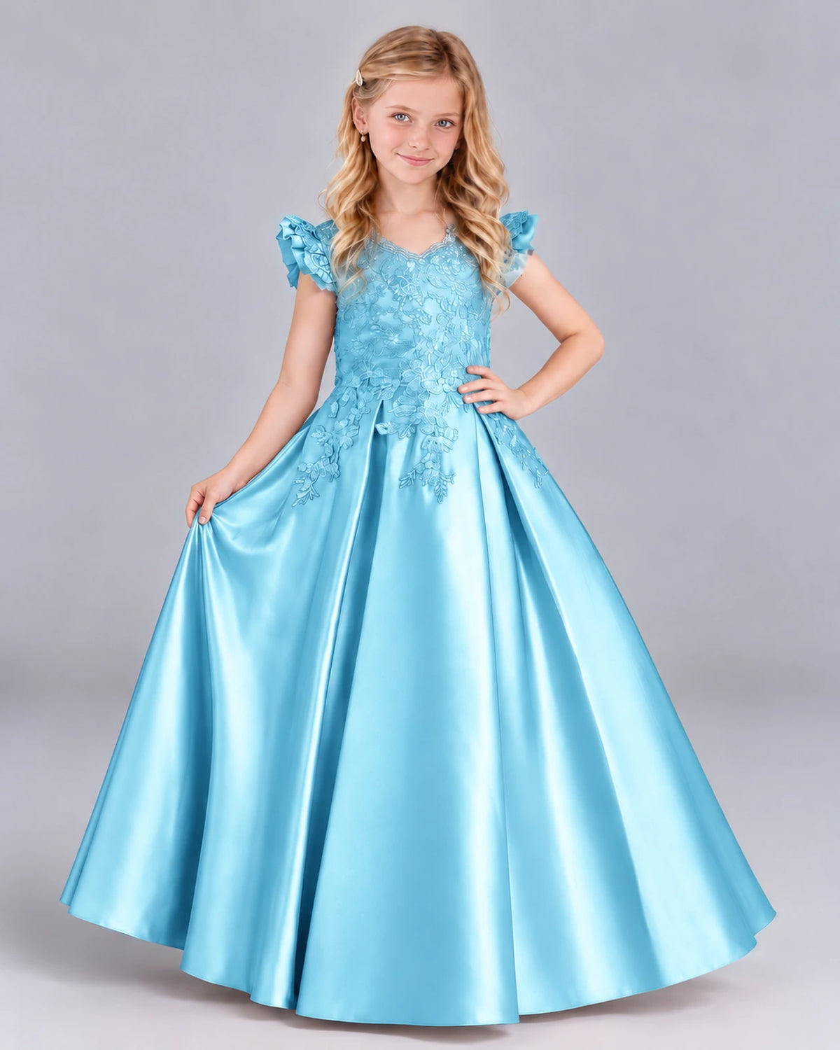 Sky Blue Ball Gown Girls Formal Dress Front