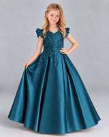 Teal Ball Gown Girls Formal Dress Front