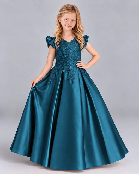 Teal Ball Gown Girls Formal Dress Front