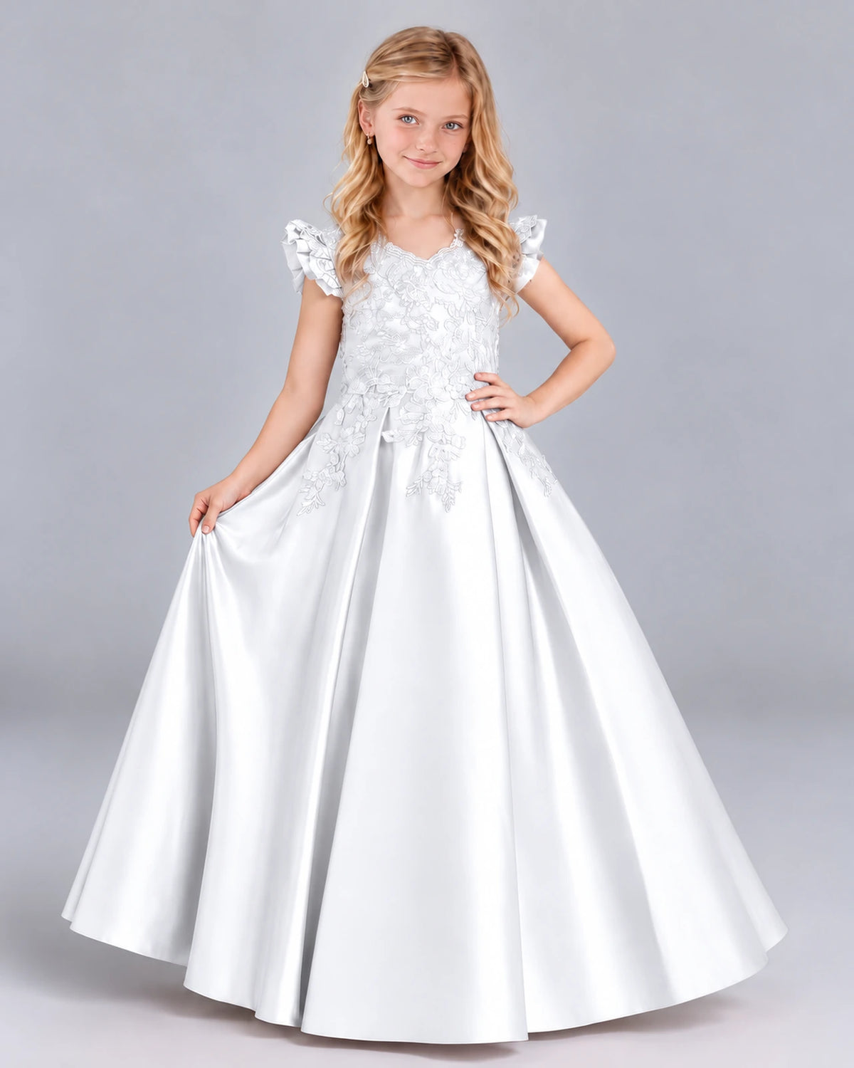 White Ball Gown Girls Formal Dress Front
