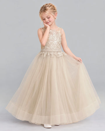 Dideyttawl Lace Applique Communion Dress for First Holy