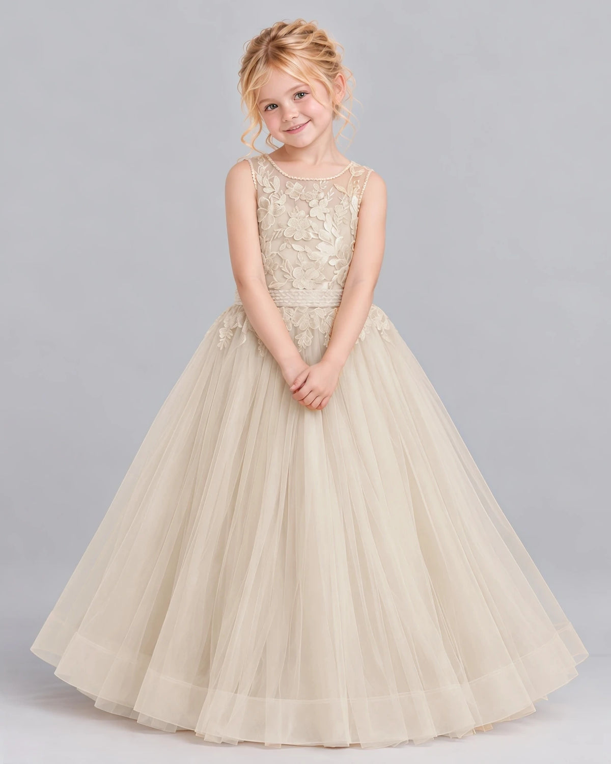 Champagne Ball Gown First Communion Dress Pose [Shared]