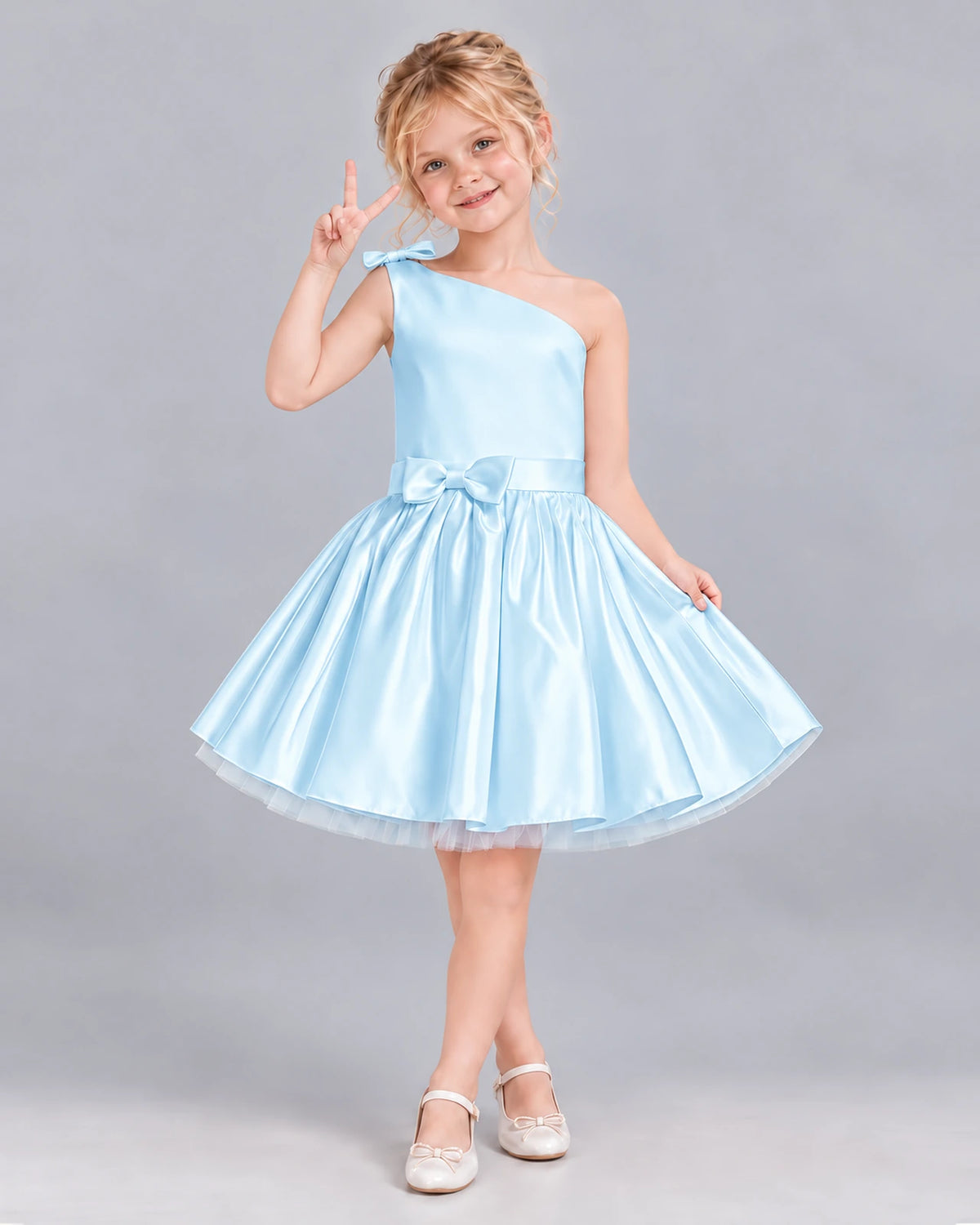 Baby Blue A-line Girls Formal Dress Front