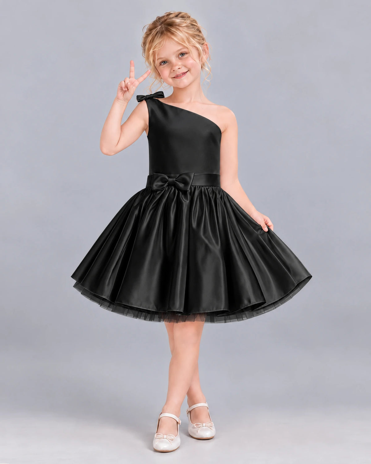 Black A-line Girls Formal Dress Front