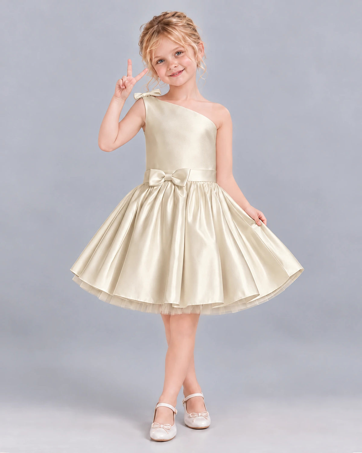 Champagne A-line Girls Formal Dress Front