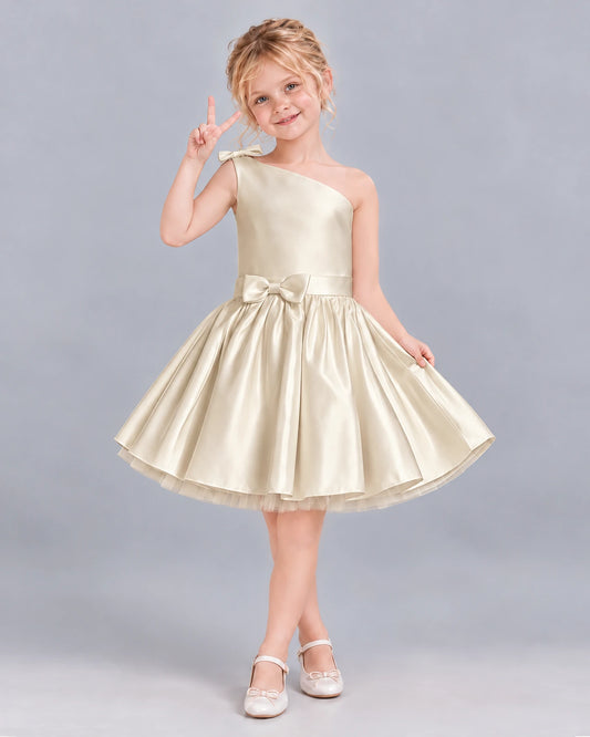 Champagne A-line Girls Formal Dress Front
