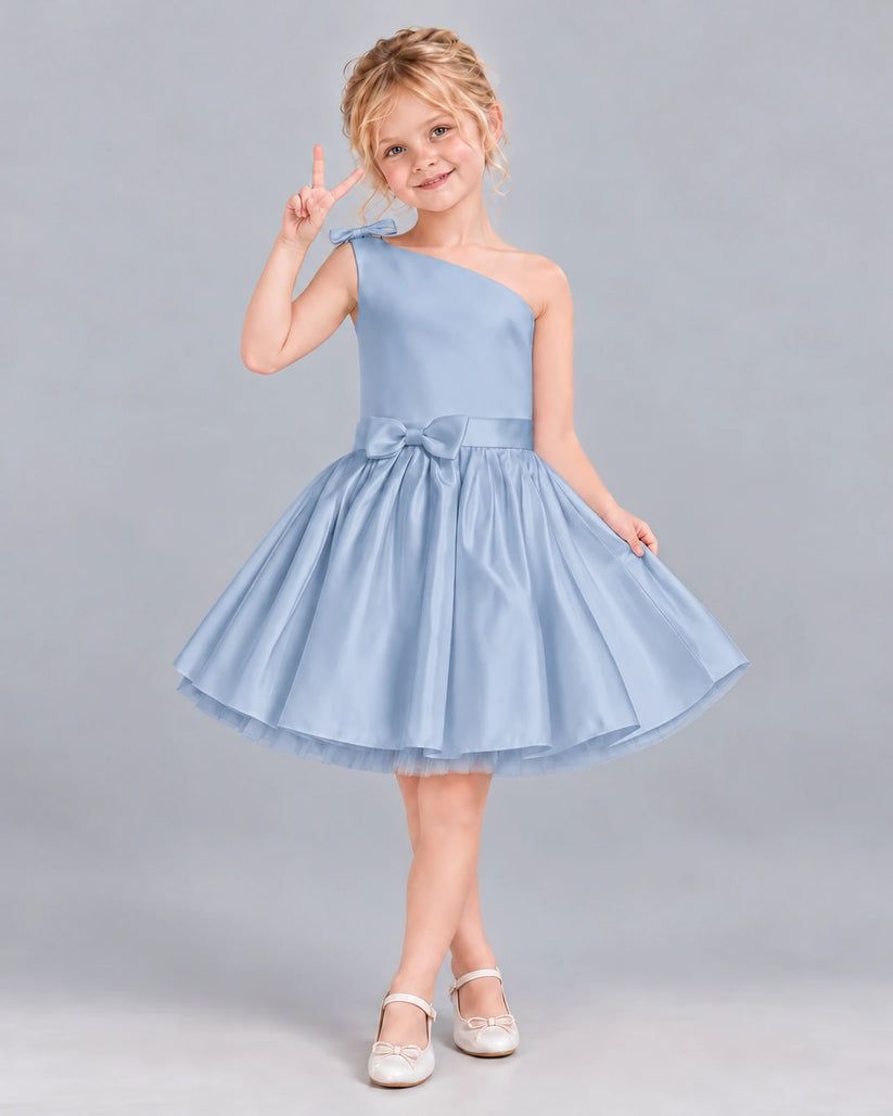 Dusty Blue A-line Girls Formal Dress Front