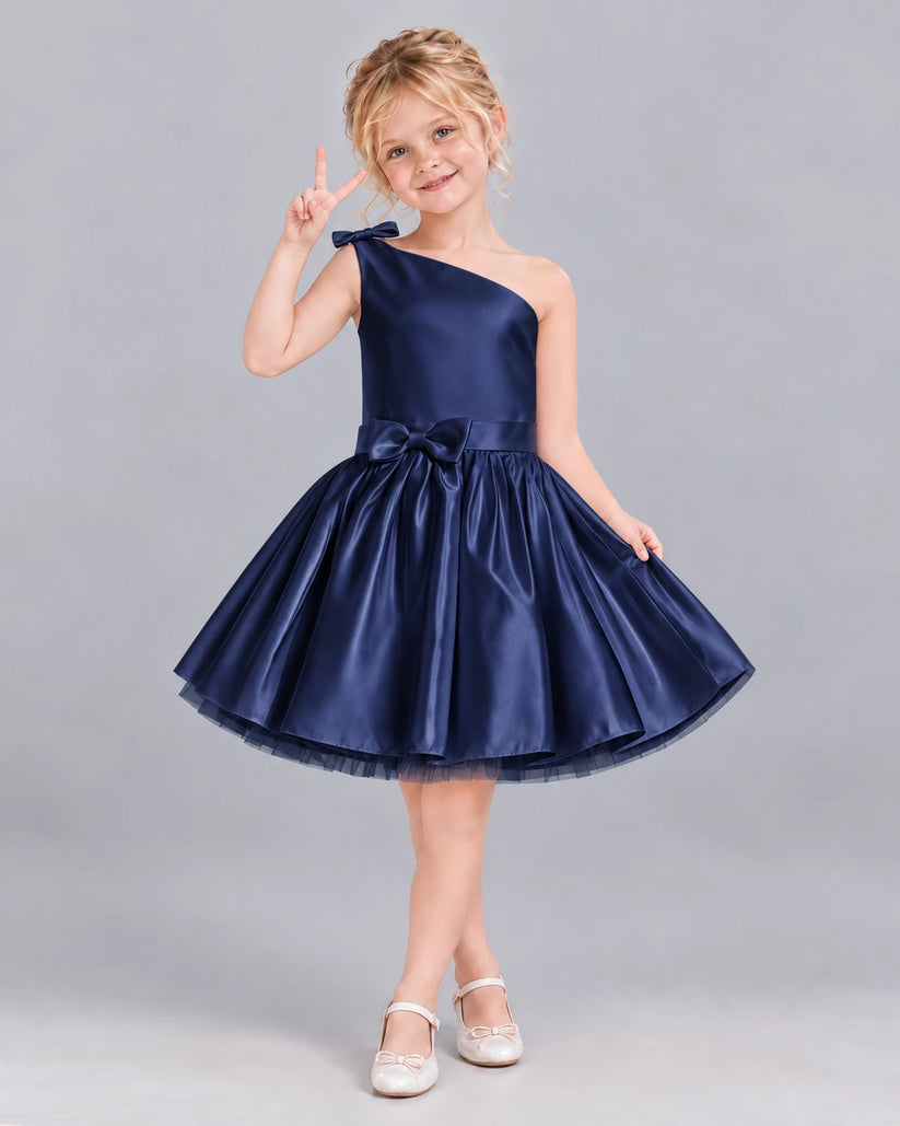 Navy Blue A-line Girls Formal Dress Front