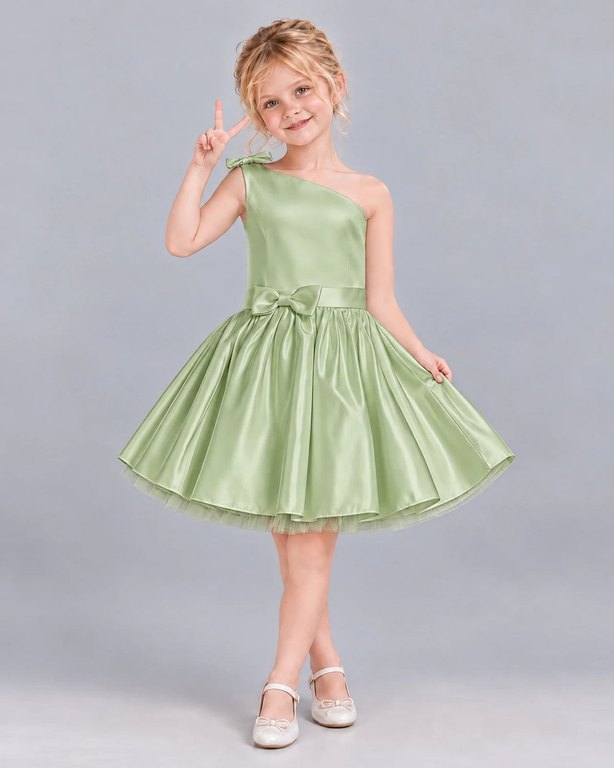 Sage Green A-line Girls Formal Dress Front