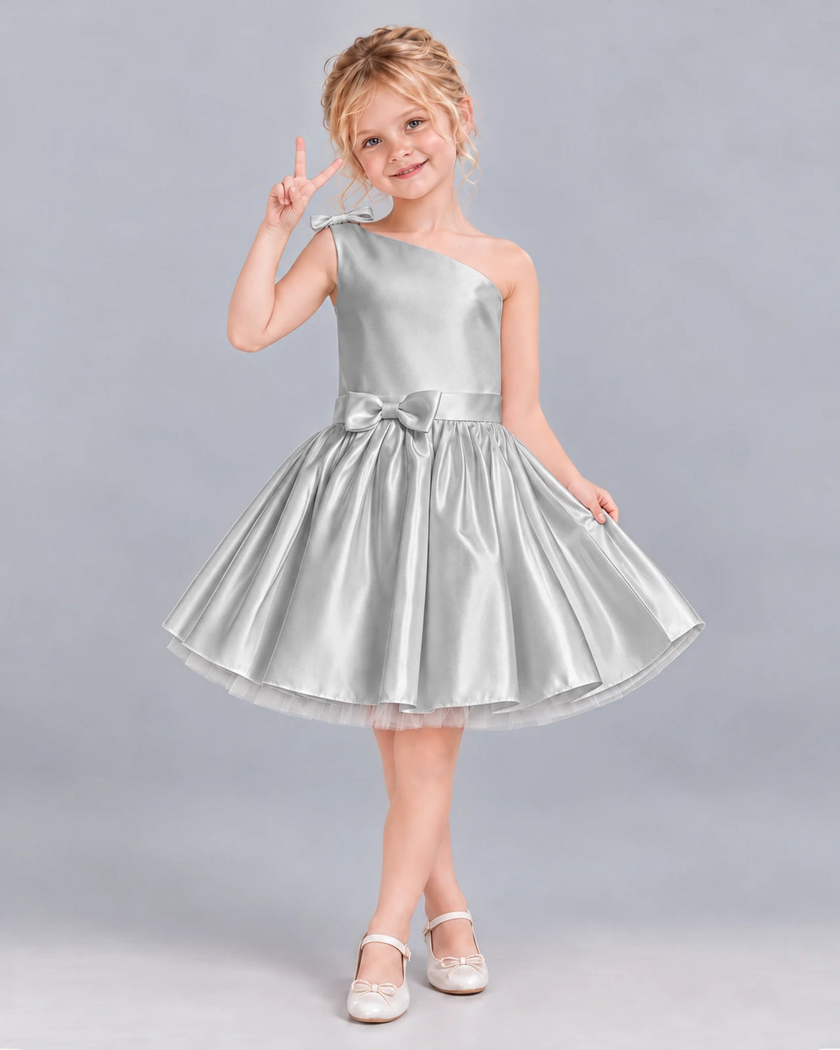 Silver A-line Girls Formal Dress Front