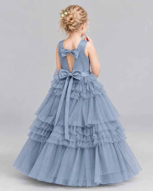 Dusty Blue Ball Gown Girls Pageant Dress Back [Shared]