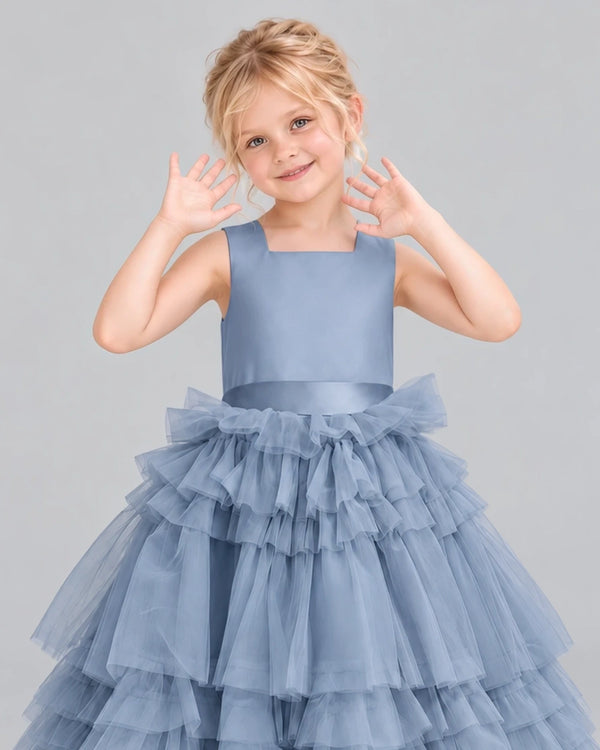 Dusty Blue Ball Gown Girls Pageant Dress Detail [Shared]
