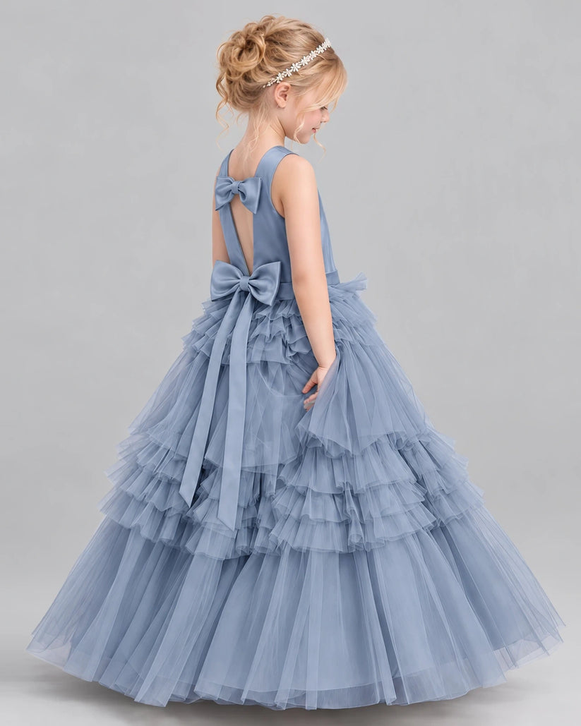 Dusty Blue Ball Gown Girls Pageant Dress Side [Shared]