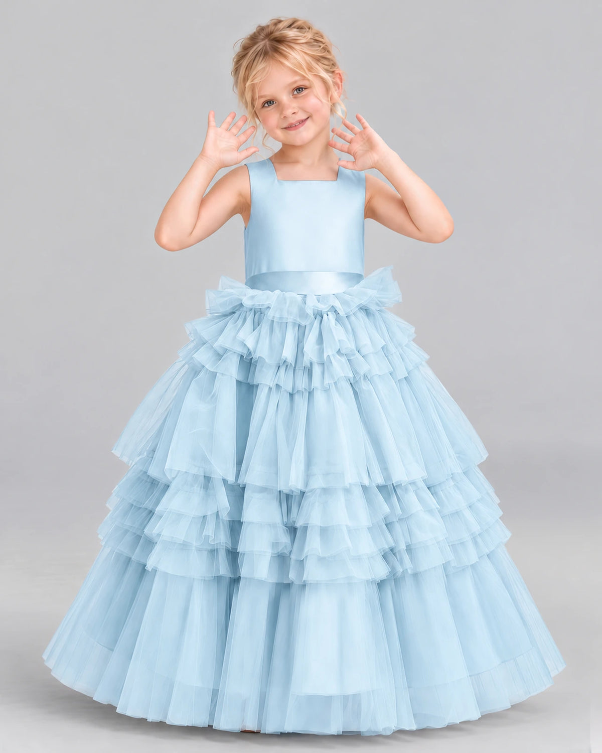 Baby Blue Ball Gown Girls Pageant Dress Front