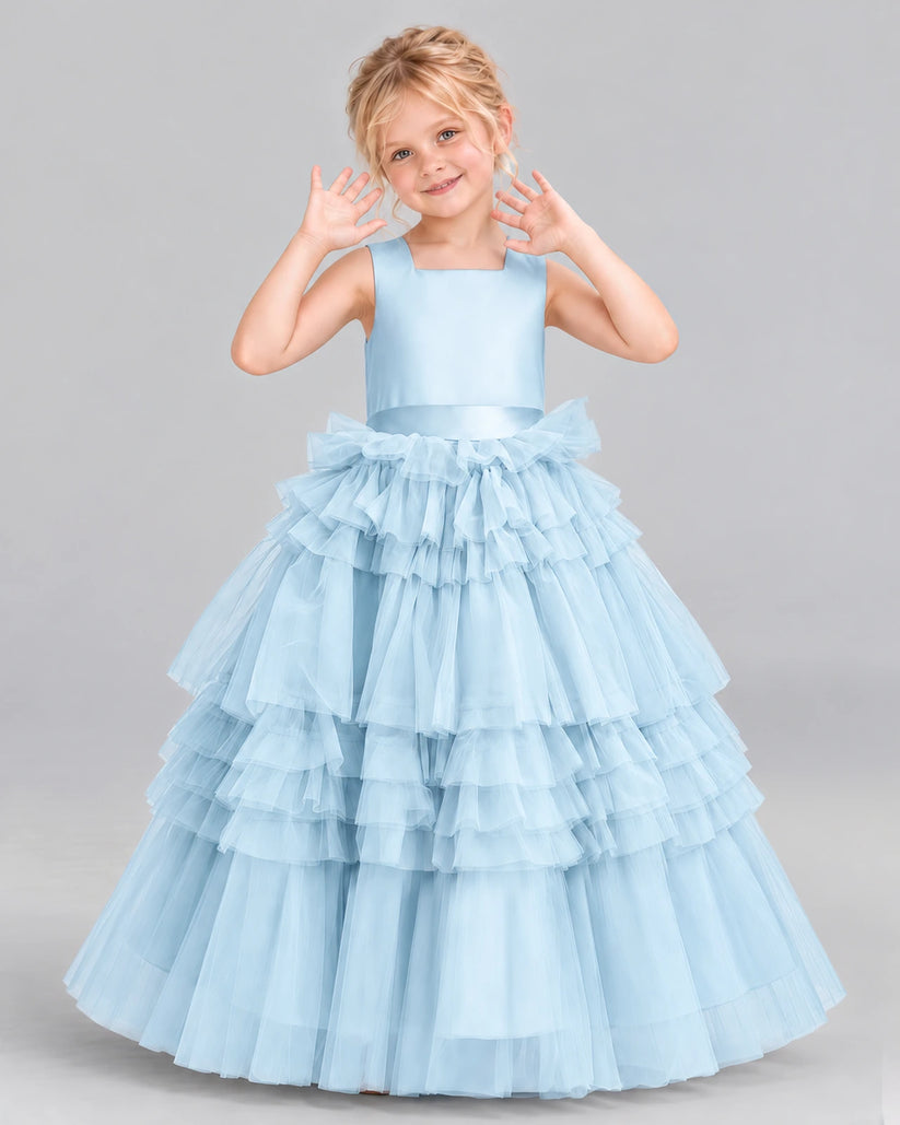 Baby Blue Ball Gown Girls Pageant Dress Front