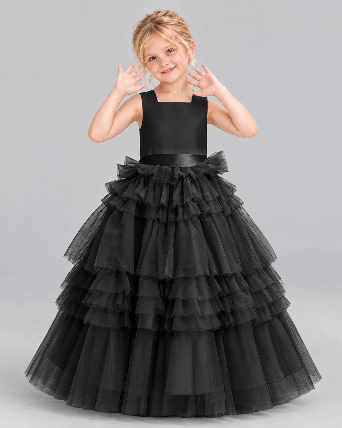 Black Ball Gown Girls Pageant Dress Front