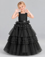 Black Ball Gown Girls Pageant Dress Front