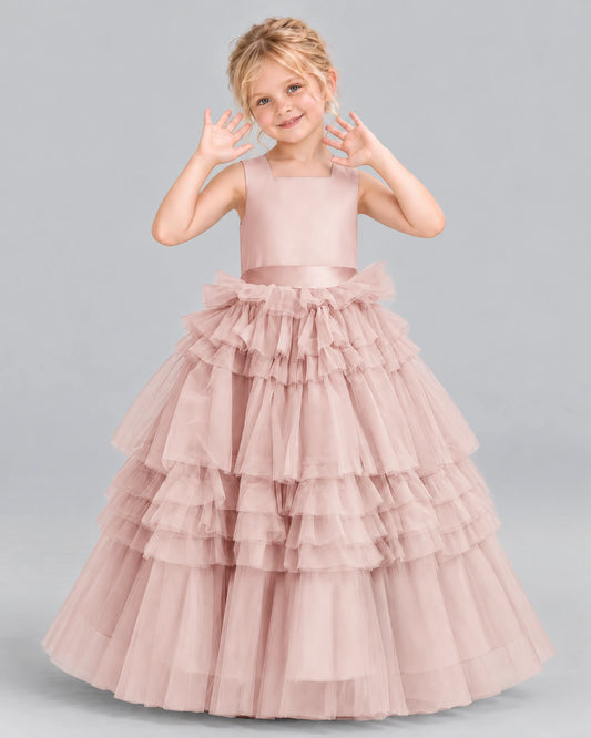 Blush Pink Ball Gown Girls Pageant Dress Front