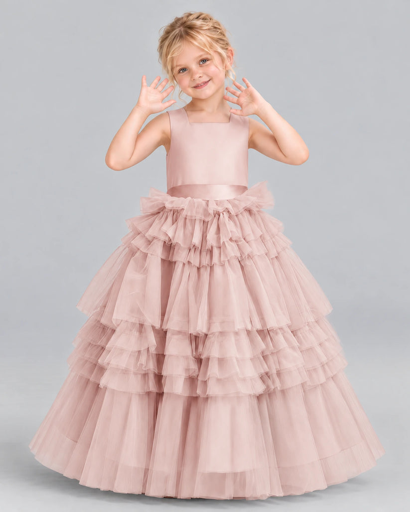 Blush Pink Ball Gown Girls Pageant Dress Front