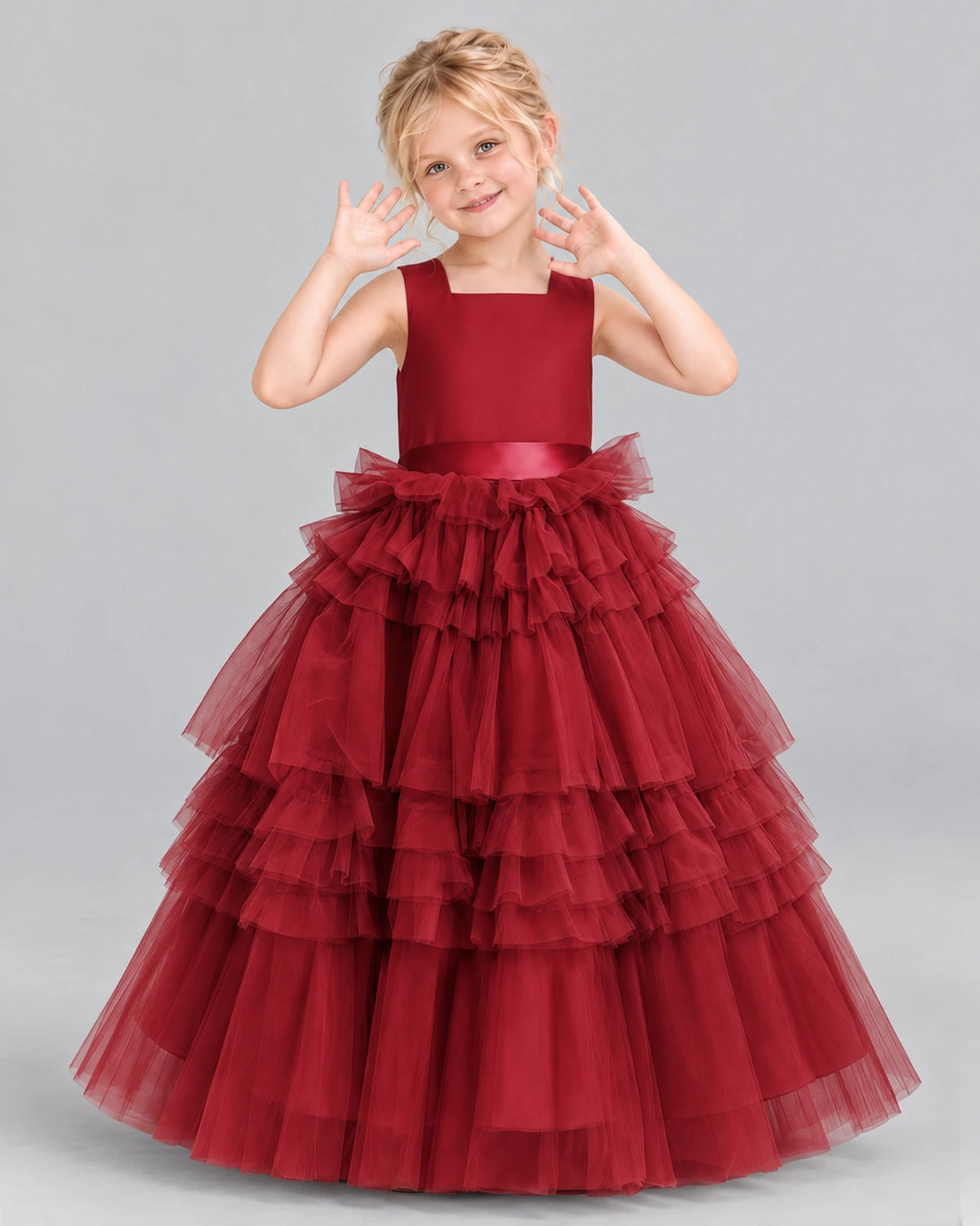Burgundy Ball Gown Girls Pageant Dress Front