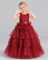 Burgundy Ball Gown Girls Pageant Dress Front