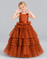 Burnt Orange Ball Gown Girls Pageant Dress Front